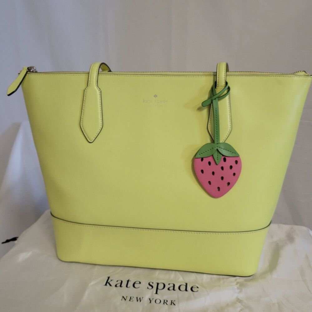 Kate Spade Large Leather Tote Shopper In Lime Green Leather